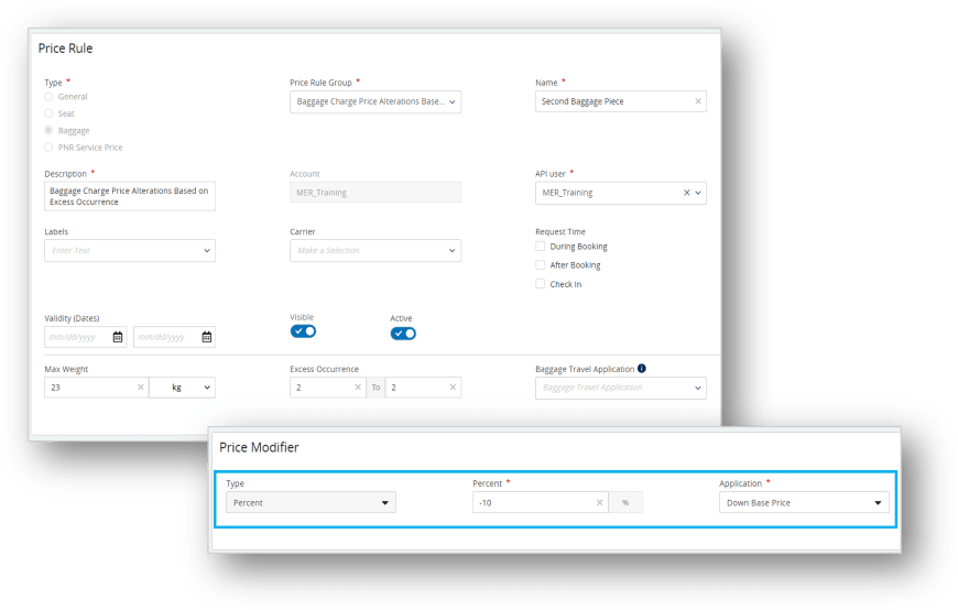Baggage Charge Price Alteration in PROS Merchandising system